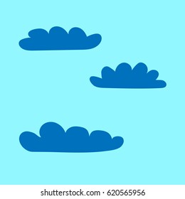 Clouds set sign. Plane icons isolated on blue background. Color weather logo. Cloudscape symbol. Light flat silhouette. Weather mark. Stock vector illustration
