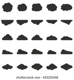 Clouds set in silhouette style. Vector illustration. Web icons. Weather objects.