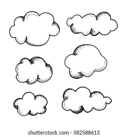 clouds set of sketches. vector illustration isolated on white background