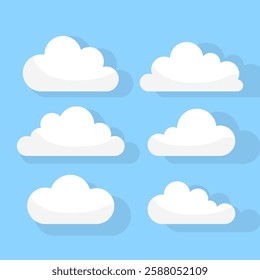 Clouds set. Sky background. White fluffy shapes. Vector collection.