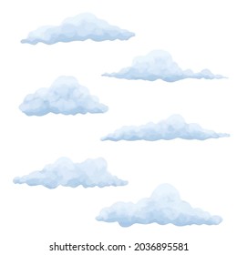 Clouds set vector illustration in realism, isolated on white background, blue and pink color, sticker