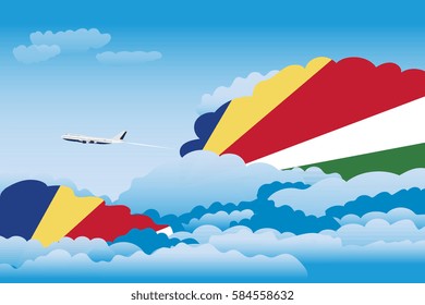 Clouds with Seychelles Flags, Aeroplane Flying