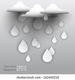 Clouds with shadows and drops out of paper. Weather backdrop. Autumn template.