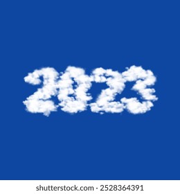 Clouds in the shape of a 2023 year symbol on a blue sky background. A symbol consisting of clouds in the center. Vector illustration on blue background