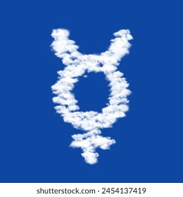 Clouds in the shape of a astrological mercury symbol on a blue sky background. A symbol consisting of clouds in the center. Vector illustration on blue background