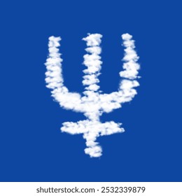 Clouds in the shape of a astrological neptune symbol on a blue sky background. A symbol consisting of clouds in the center. Vector illustration on blue background