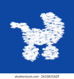 Clouds in the shape of a baby carriage symbol on a blue sky background. A symbol consisting of clouds in the center. Vector illustration on blue background
