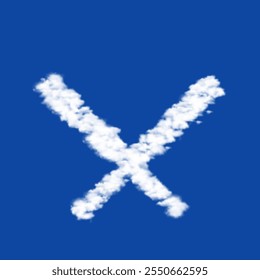 Clouds in the shape of a baseball bats symbol on a blue sky background. A symbol consisting of clouds in the center. Vector illustration on blue background