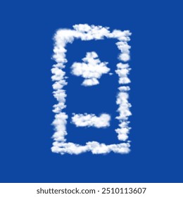 Clouds in the shape of a battery symbol on a blue sky background. A symbol consisting of clouds in the center. Vector illustration on blue background
