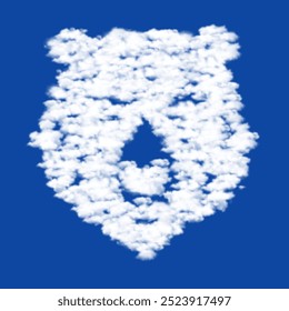 Clouds in the shape of a bear head icon on a blue sky background. A symbol consisting of clouds in the center. Vector illustration on blue background