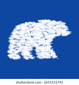 Clouds in the shape of a bear icon on a blue sky background. A symbol consisting of clouds in the center. Vector illustration on blue background