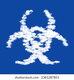 Nubes en forma de símbolo de riesgo biológico sobre un fondo azul del cielo. Símbolo que consiste en nubes en el centro. Ilustración vectorial sobre fondo azul