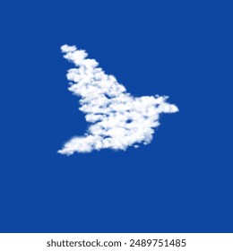 Clouds in the shape of a bird symbol on a blue sky background. A symbol consisting of clouds in the center. Vector illustration on blue background