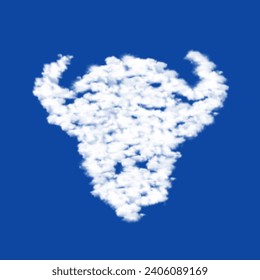 Clouds in the shape of a buffalo logo on a blue sky background. A symbol consisting of clouds in the center. Vector illustration on blue background