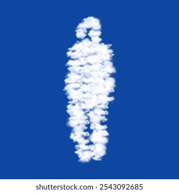 Clouds in the shape of a burkini symbol on a blue sky background. A symbol consisting of clouds in the center. Vector illustration on blue background