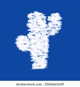 Clouds in the shape of a cactus symbol on a blue sky background. A symbol consisting of clouds in the center. Vector illustration on blue background