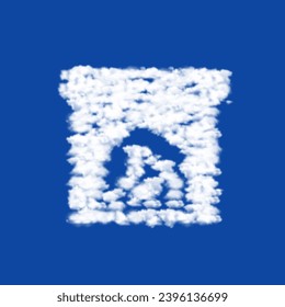 Clouds in the shape of a christmas fireplace symbol on a blue sky background. A symbol consisting of clouds in the center. Vector illustration on blue background