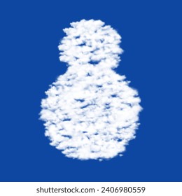 Clouds in the shape of a Christmas snowman on a blue sky background. A symbol consisting of clouds in the center. Vector illustration on blue background