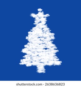 Clouds in the shape of a Christmas tree on a blue sky background. A symbol consisting of clouds in the center. Vector illustration on blue background