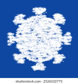 Clouds in the shape of a coronavirus symbol on a blue sky background. A symbol consisting of clouds in the center. Vector illustration on blue background