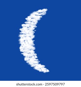 Clouds in the shape of a crescent symbol on a blue sky background. A symbol consisting of clouds in the center. Vector illustration on blue background