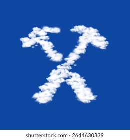 Nubes en forma de un símbolo de martillos cruzados sobre un fondo azul del cielo. Un símbolo que consiste en nubes en el centro. Ilustración vectorial sobre fondo azul