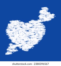 Clouds in the shape of a cupid arrow symbol on a blue sky background. A symbol consisting of clouds in the center. Vector illustration on blue background