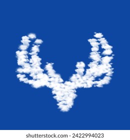 Clouds in the shape of a deer horns symbol on a blue sky background. A symbol consisting of clouds in the center. Vector illustration on blue background