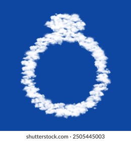 Clouds in the shape of a diamond ring symbol on a blue sky background. A symbol consisting of clouds in the center. Vector illustration on blue background