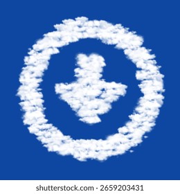 Clouds in the shape of a download symbol on a blue sky background. A symbol consisting of clouds in the center. Vector illustration on blue background