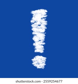 Clouds in the shape of a exclamation symbol on a blue sky background. A symbol consisting of clouds in the center. Vector illustration on blue background