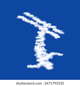 Clouds in the shape of a freestyle skiing symbol on a blue sky background. A symbol consisting of clouds in the center. Vector illustration on blue background