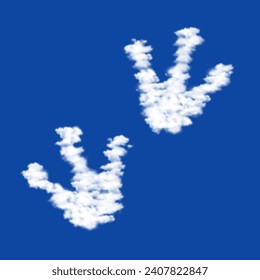 Clouds in the shape of a frog tracks symbol on a blue sky background. A symbol consisting of clouds in the center. Vector illustration on blue background