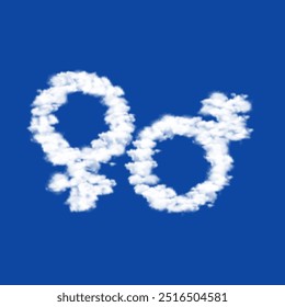 Clouds in the shape of a gender symbol on a blue sky background. A symbol consisting of clouds in the center. Vector illustration on blue background