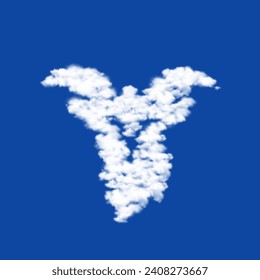 Clouds in the shape of a goat head symbol on a blue sky background. A symbol consisting of clouds in the center. Vector illustration on blue background