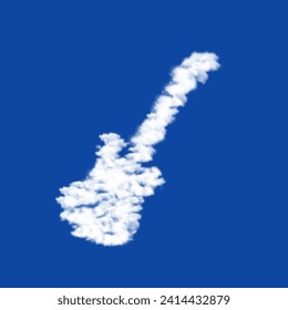 Clouds in the shape of a guitar symbol on a blue sky background. A symbol consisting of clouds in the center. Vector illustration on blue background