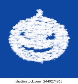 Nubes en forma de símbolo de calabaza de halloween sobre un fondo de cielo azul. Un símbolo que consiste en nubes en el centro. Ilustración vectorial sobre fondo azul