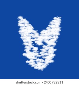 Clouds in the shape of a hare's head symbol on a blue sky background. A symbol consisting of clouds in the center. Vector illustration on blue background