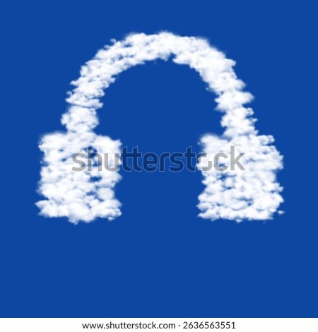 Clouds in the shape of a headphones symbol on a blue sky background. A symbol consisting of clouds in the center. Vector illustration on blue background
