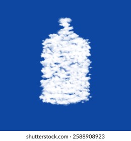 Clouds in the shape of a a large bottle of water symbol on a blue sky background. A symbol consisting of clouds in the center. Vector illustration on blue background