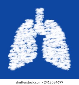 Clouds in the shape of a lungs symbol on a blue sky background. A symbol consisting of clouds in the center. Vector illustration on blue background