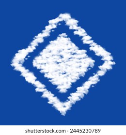 Clouds in the shape of a main road sign on a blue sky background. A symbol consisting of clouds in the center. Vector illustration on blue background