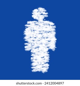 Clouds in the shape of a man symbol on a blue sky background. A symbol consisting of clouds in the center. Vector illustration on blue background