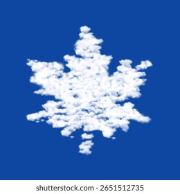 Clouds in the shape of a maple leaf on a blue sky background. A symbol consisting of clouds in the center. Vector illustration on blue background