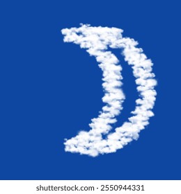 Clouds in the shape of a moon astrological symbol on a blue sky background. A symbol consisting of clouds in the center. Vector illustration on blue background