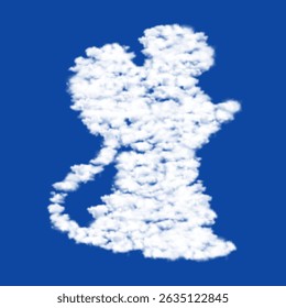 Nuvens na forma de um símbolo de mouse sobre um fundo de céu azul. Um símbolo que consiste em nuvens no centro. Ilustração vetorial no plano de fundo azul