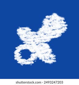 Wolken in Form eines Nippelsymbols auf blauem Himmel Hintergrund. Ein Symbol, das aus Wolken in der Mitte besteht. Vektorillustration auf blauem Hintergrund