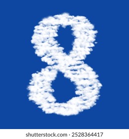 Clouds in the shape of a number eight symbol on a blue sky background. A symbol consisting of clouds in the center. Vector illustration on blue background