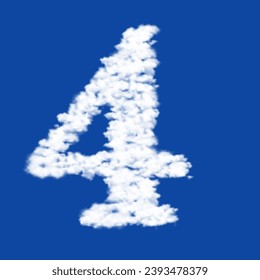 Clouds in the shape of a number four symbol on a blue sky background. A symbol consisting of clouds in the center. Vector illustration on blue background