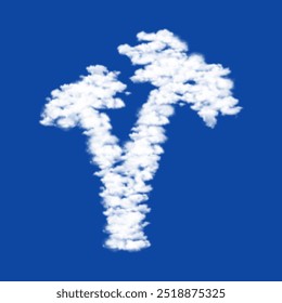 Clouds in the shape of a palm trees symbol on a blue sky background. A symbol consisting of clouds in the center. Vector illustration on blue background